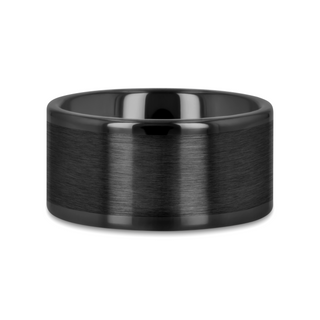 OCTAVIUS Flat Black Ceramic Ring with Brushed Center & Polished Edges - 4mm - 12mm