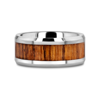 PALMALETTO Tungsten Carbide Ring with Beveled Edges and Real Zebra Wood Inlay - 10mm