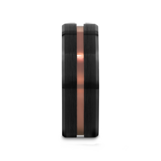 NEVAN Flat Brushed Black Tungsten Men's Wedding Band With Espresso Groove Center - 8mm