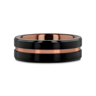 NEVAN Flat Brushed Black Tungsten Men's Wedding Band With Espresso Groove Center - 8mm