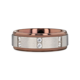 BEOWULF Raised Center Brushed Finish Tungsten Carbide Wedding Band with Channel Set Diamonds - 8mm