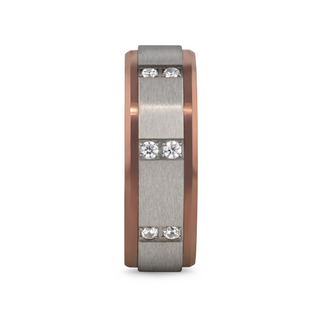 BEOWULF Raised Center Brushed Finish Tungsten Carbide Wedding Band with Channel Set Diamonds - 8mm