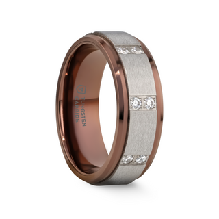 BEOWULF Raised Center Brushed Finish Tungsten Carbide Wedding Band with Channel Set Diamonds - 8mm