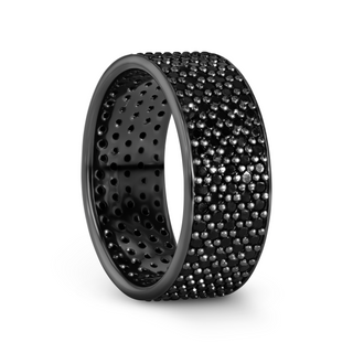 VENOM Sterling Silver Wedding Band with Pave Set Black Spinel and Black Rhodium Plating  - 9mm