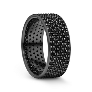 VENOM Sterling Silver Wedding Band with Pave Set Black Spinel and Black Rhodium Plating  - 9mm