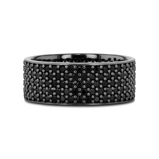 VENOM Sterling Silver Wedding Band with Pave Set Black Spinel and Black Rhodium Plating  - 9mm