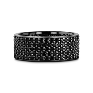 VENOM Sterling Silver Wedding Band with Pave Set Black Spinel and Black Rhodium Plating  - 9mm