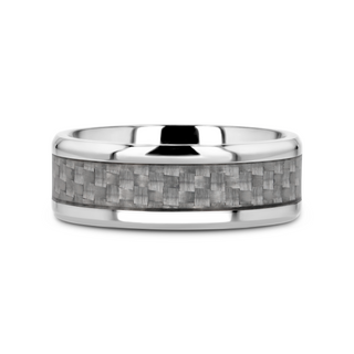 TANTALUS Beveled Edge Titanium Ring with White Carbon Fiber Inlay - 8mm