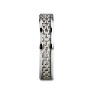 ULTIMUS Tungsten Carbide Ring with Beveled White Carbon Fiber Inlay - 4mm - 12mm