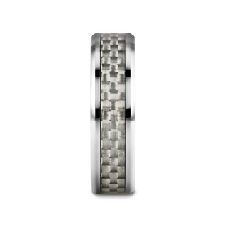ULTIMUS Tungsten Carbide Ring with Beveled White Carbon Fiber Inlay - 4mm - 12mm
