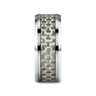 ULTIMUS Tungsten Carbide Ring with Beveled White Carbon Fiber Inlay - 4mm - 12mm
