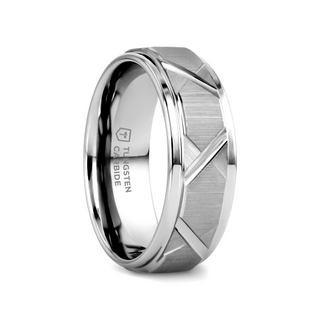 VESTIGE Tungsten Ring with Triangle Angle Grooves and Raised Center - 8mm