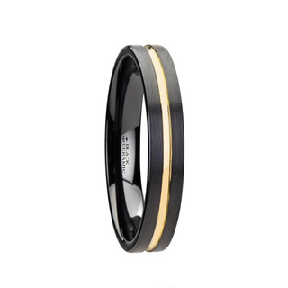 VIVALDI Black Ceramic Wedding Band With Yellow Gold Groove - 4mm - 8mm