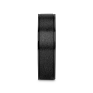 WOLFGANG Black Titanium Brushed Finish Men’s Wedding Ring with Polished Dual Offset Grooves – 6mm & 8mm