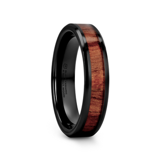 YUKON Beveled Black Ceramic Ring with Black Walnut Wood Inlay - 4mm - 12mm