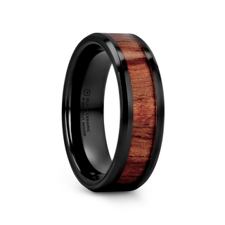 YUKON Beveled Black Ceramic Ring with Black Walnut Wood Inlay - 4mm - 12mm