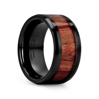 YUKON Beveled Black Ceramic Ring with Black Walnut Wood Inlay - 4mm - 12mm