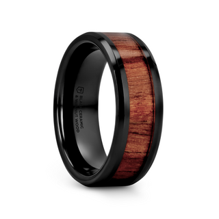 YUKON Beveled Black Ceramic Ring with Black Walnut Wood Inlay - 4mm - 12mm