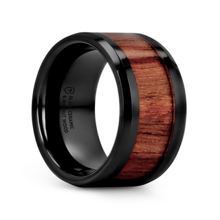 YUKON Beveled Black Ceramic Ring with Black Walnut Wood Inlay - 4mm - 12mm