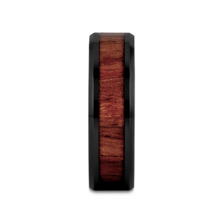YUKON Beveled Black Ceramic Ring with Black Walnut Wood Inlay - 4mm - 12mm
