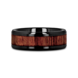 YUKON Beveled Black Ceramic Ring with Black Walnut Wood Inlay - 4mm - 12mm
