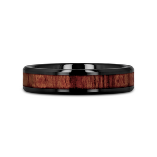 YUKON Beveled Black Ceramic Ring with Black Walnut Wood Inlay - 4mm - 12mm