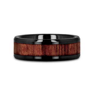 YUKON Beveled Black Ceramic Ring with Black Walnut Wood Inlay - 4mm - 12mm