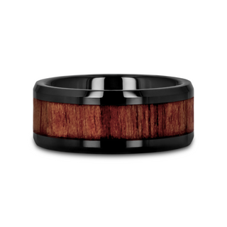 YUKON Beveled Black Ceramic Ring with Black Walnut Wood Inlay - 4mm - 12mm