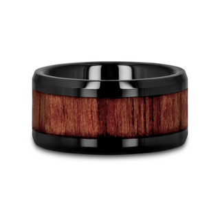 YUKON Beveled Black Ceramic Ring with Black Walnut Wood Inlay - 4mm - 12mm