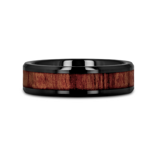 YUKON Beveled Black Ceramic Ring with Black Walnut Wood Inlay - 4mm - 12mm
