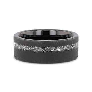 ABYSS Sandblasted Black Tungsten Ring with Meteorite Fragments Inlay - 8mm