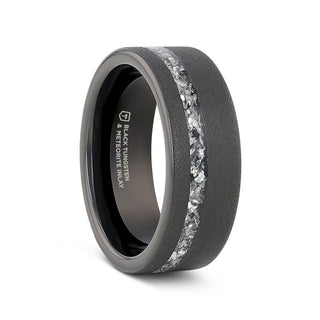 ABYSS Sandblasted Black Tungsten Ring with Meteorite Fragments Inlay - 8mm
