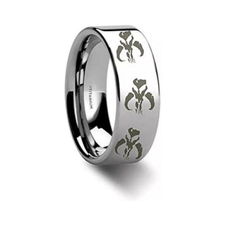Thorsten Mandalorian Symbol Star Wars Polished Titanium Engraved Ring Jewelry - 6mm - 8mm