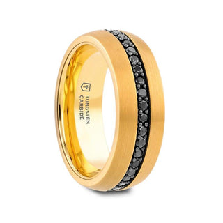 Auryn Gold Plated Tungsten Ring with Black Sapphires - 8mm