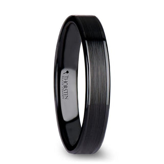 OLIVIA Women's Flat Black Ceramic Ring with Brushed Center & Polished Edges - 4mm