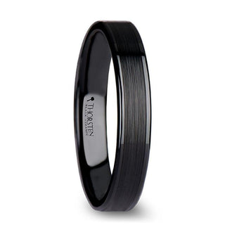 OCTAVIUS Flat Black Ceramic Ring with Brushed Center & Polished Edges - 4mm - 12mm