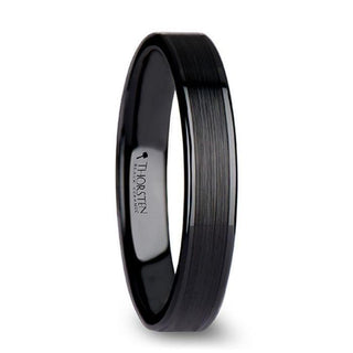 OCTAVIUS Flat Black Ceramic Ring with Brushed Center & Polished Edges - 4mm - 12mm