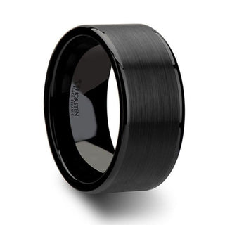 OCTAVIUS Flat Black Ceramic Ring with Brushed Center & Polished Edges - 4mm - 12mm
