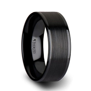 OCTAVIUS Flat Black Ceramic Ring with Brushed Center & Polished Edges - 4mm - 12mm