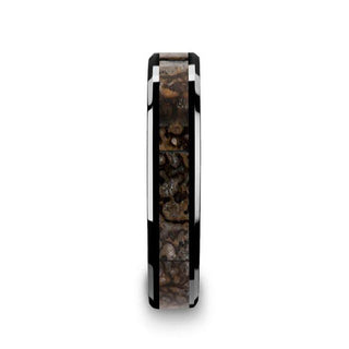 SILURIAN Dinosaur Bone Inlaid Black Ceramic Beveled Edged Ring - 4mm or 8mm