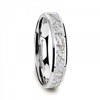 MESOZOIC Men’s Tungsten Flat Beveled Wedding Ring with White Dinosaur Bone Inlay - 4mm