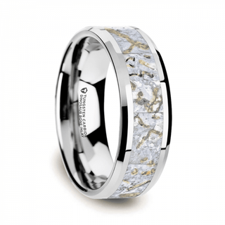 MESOZOIC Men’s Tungsten Flat Beveled Wedding Ring with White Dinosaur Bone Inlay - 4mm