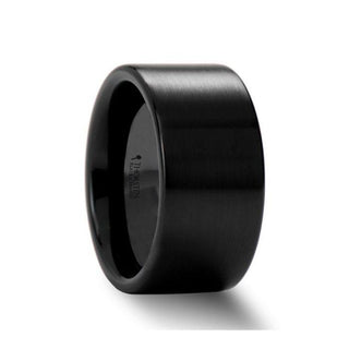 DRAKON Flat Pipe Cut Brush Finished Black Ceramic Wedding Band - 2mm - 12mm