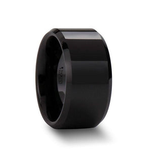 CITAR Polished Finish Black Ceramic Ring with Beveled Edges - 12mm