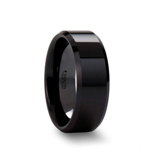 CITAR Polished Finish Black Ceramic Ring with Beveled Edges - 12mm