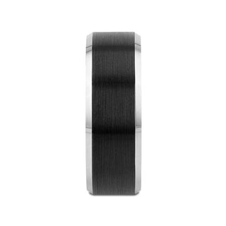 ARDEN Beveled Edged Tungsten Ring with Brushed Finish Black Ceramic Center - 6mm or 8mm