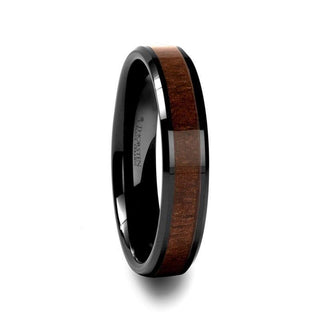 YUKON Beveled Black Ceramic Ring with Black Walnut Wood Inlay - 4mm - 12mm