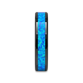 QUANTUM Black Ceramic Ring with Blue Green Opal Inlay - 4mm - 10mm