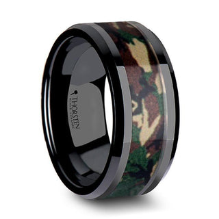 RANGER Black Ceramic Ring Military Style Jungle Camo - 10mm
