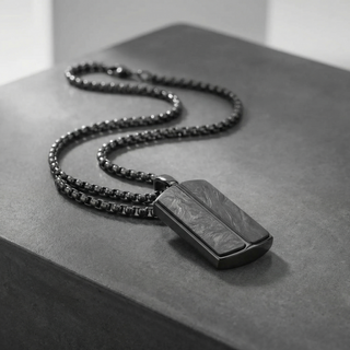 Stainless Steel Pendant with Carbon Fiber Inlay and 22 Inch Matching Chain